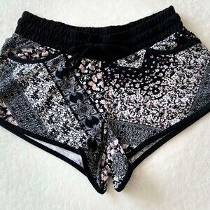 Women's Black & Colorful Floral Shorty Shorts with Pockets & Drawstring on Waist